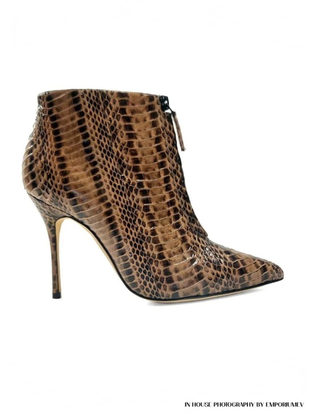MANOLO BLAHNIK Ifima 105 Snake Print Brown Caramel Leather Ankle Boots EU 37.5